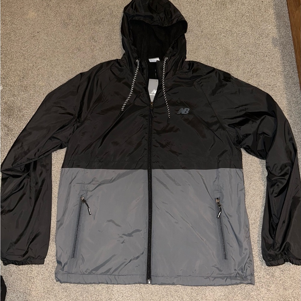 New Balance Black & Gray Hooded Windbreaker Jacket